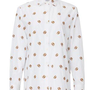 KULE White Cotton Pretzel Embroidered Shirt Large